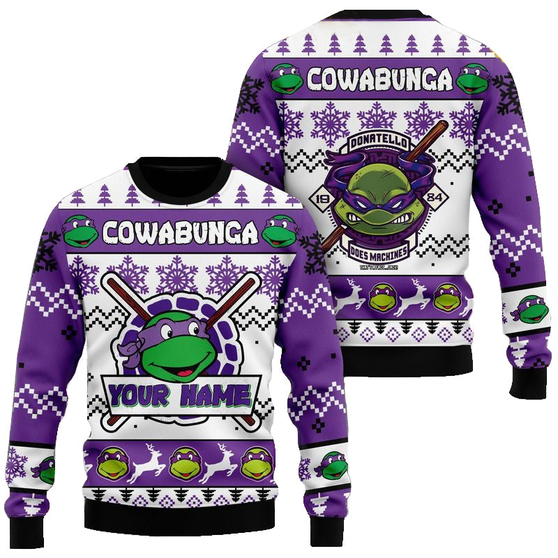 Custom Name Teenage Mutant Ninja Turtles Donatello Does Machines Ugly Christmas Sweater 2025 Purple – Moonbestprint