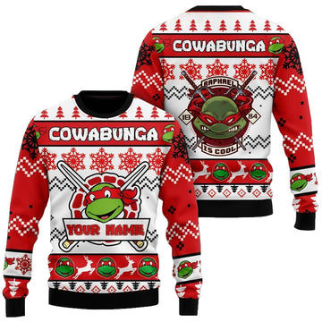 Custom Name Teenage Mutant Ninja Turtles Raphael Ugly Christmas Sweater 2025 Red – Moonbestprint
