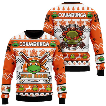 Custom Name Teenage Mutant Ninja Turtles Michelangelo Party Dude Ugly Christmas Sweater 2025 Orange – Moonbestprint