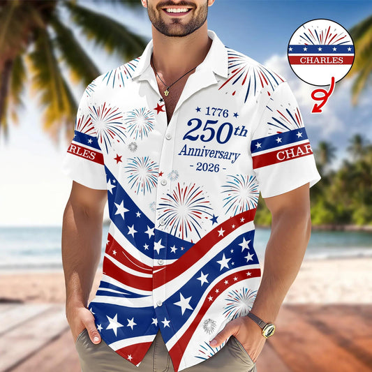 Custom Name USA 250th Anniversary 1776-2026 Hawaii Shirt - 4th of July Patriotic Gift, 250th Anniversary Gift Moonbestprint