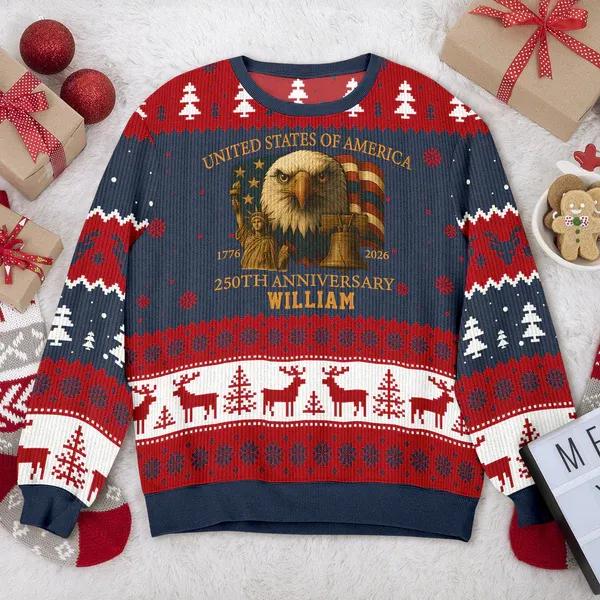 Custom Name USA 250th Anniversary Ugly Sweater, 250th Anniversary Shirt, 250th Anniversary Gift Moonbestprint