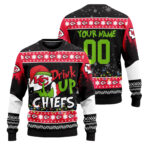 Custom Name and Number 2025 Chiefs Drink Up Grnch Christmas Ugly Sweater – Moonbestprint