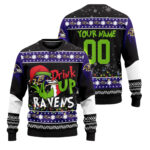 Custom Name and Number 2025 Ravens Drink Up Grnch Christmas Ugly Sweater – Moonbestprint