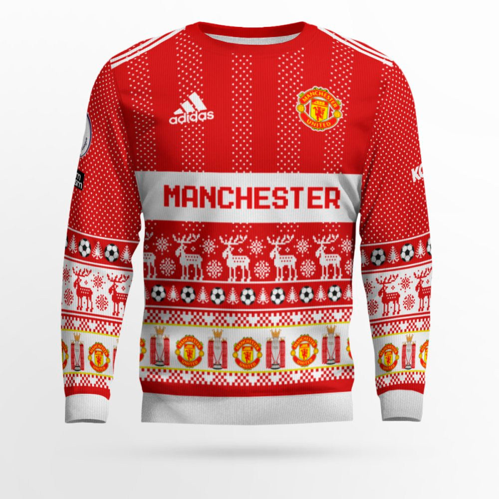 Custom Name and Number Manchester United Ugly Christmas Sweater 2025 – Moonbestprint