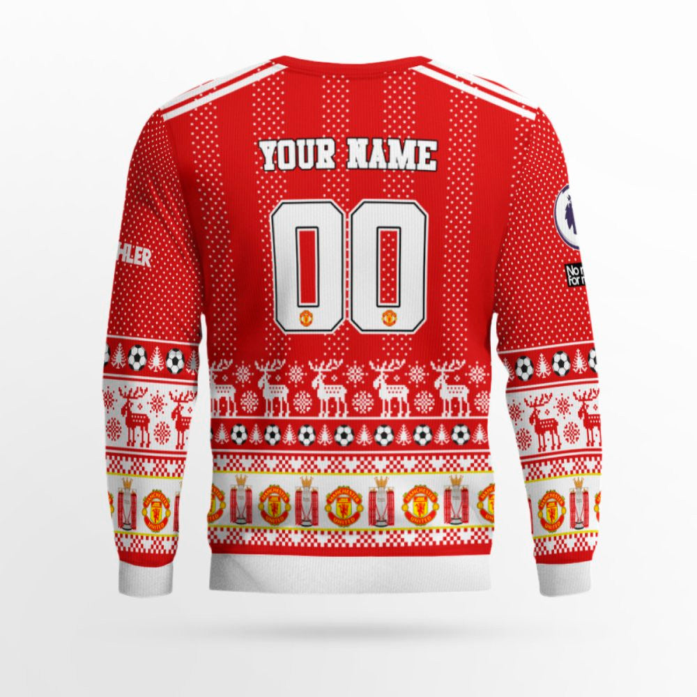 Custom Name and Number Manchester United Ugly Christmas Sweater 2025 – Moonbestprint