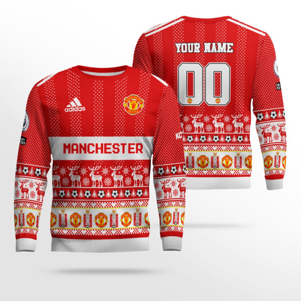 Custom Name and Number Manchester United Ugly Christmas Sweater 2025 – Moonbestprint