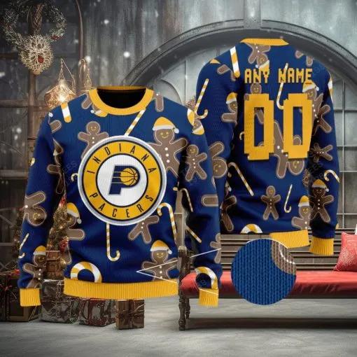 Custom Number And Name Indiana Pacers Ugly Christmas Sweater, NBA Chritsmas Sweater Moonbestprint