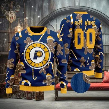 Custom Number And Name Indiana Pacers Ugly Christmas Sweater, NBA Chritsmas Sweater Moonbestprint