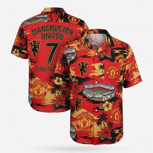 Custom Number Old Trafford Red Devil Manchester United Hawaiian Shirt - Moonbestprint