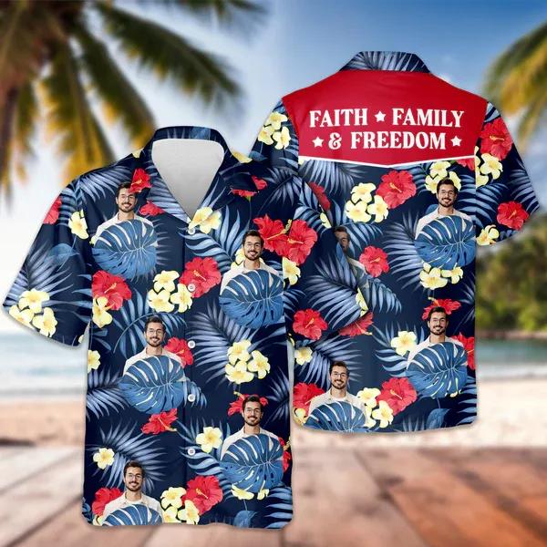 Custom Photo Faith, Family & Freedom 1776 - 2026 Hawaii Shirt, 250th Anniversary Shirt, 250th Anniversary Gift Moonbestprint