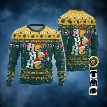 Customized Green Bay Packers HOHOHO Ugly Christmas Sweater, NFL Chritsmas Sweater Moonbestprint