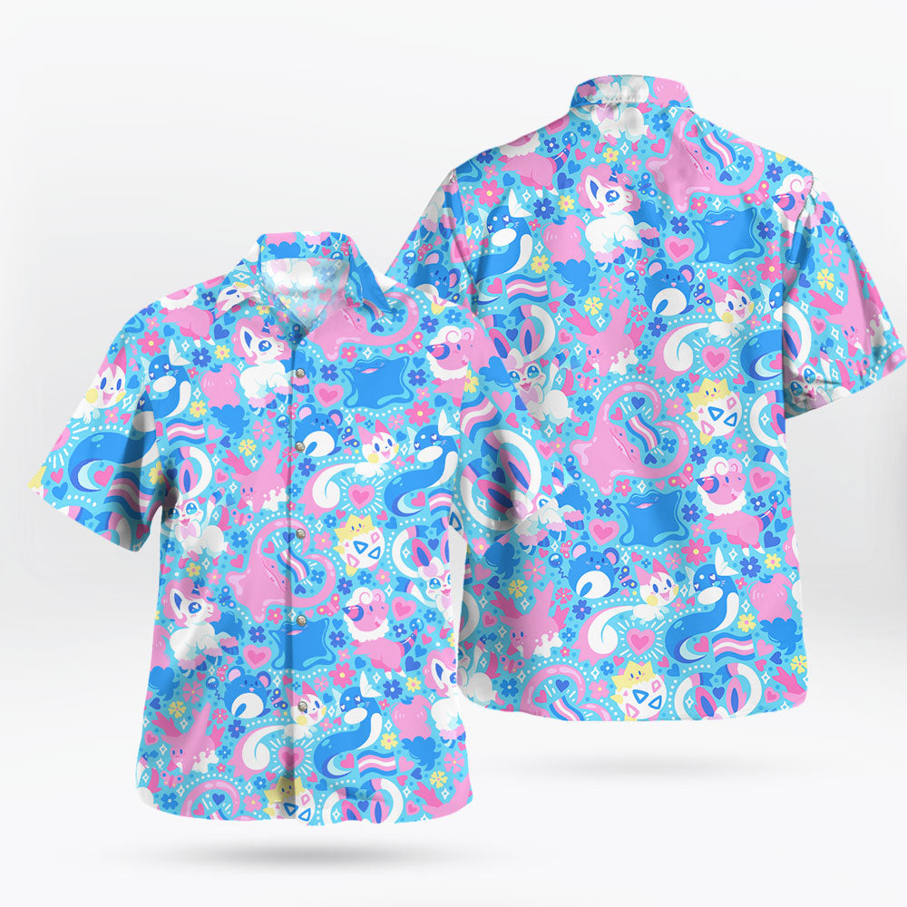Cute Pokemon Hawaiian Shirt Pink and Blue Tropical Vibes – Moonbestprint