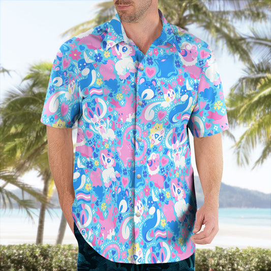 Cute Pokemon Hawaiian Shirt Pink and Blue Tropical Vibes – Moonbestprint