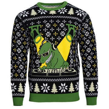 DJ T-Rex Print Ugly Christmas Sweatshirt - Moonbestprint