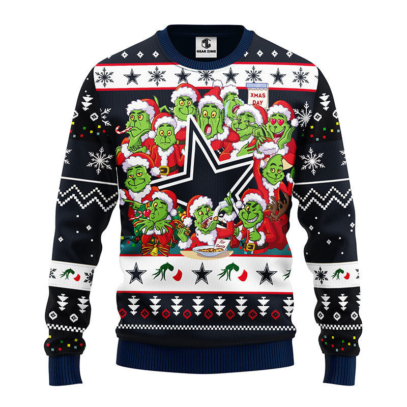 Dallas Cowboys 12 Grinch Xmas Day Ugly Christmas Sweater, Grinch Xmas Sweater Moonbestprint