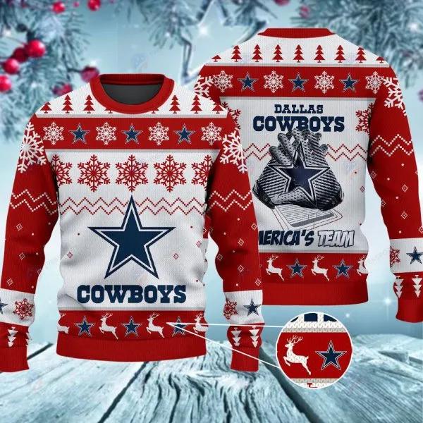 Dallas Cowboys America’s Team Christmas Ugly Sweater, Christmas Sweater Dallas Cowboys Moonbestprint