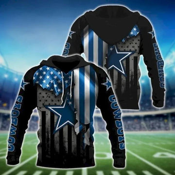 Dallas Cowboys American Flag 3D Hoodie, NFL Hoodie Moonbestprint
