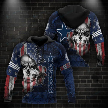 Dallas Cowboys American Flag Skull 3D Hoodie, NFL Hoodie Moonbestprint