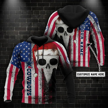 Dallas Cowboys American Flag Skull Personalized 3D Hoodie, NFL Hoodie Moonbestprint