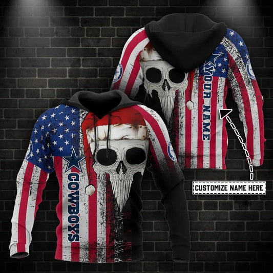 Dallas Cowboys American Flag Skull Personalized 3D Hoodie, NFL Hoodie Moonbestprint