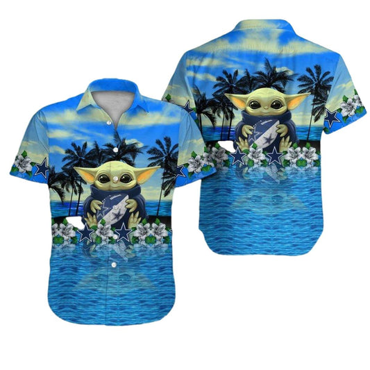 Dallas Cowboys And Baby Yoda Hug Ball Hawaiian Shirt - Moonbestprint