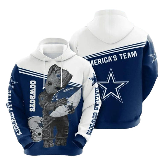 Dallas Cowboys Baby Groot Hug Ball AOP Hoodie - Moonbestprint