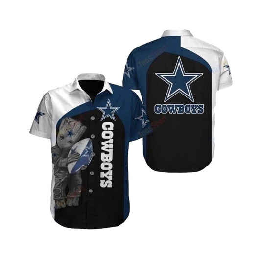 Dallas Cowboys Baby Groot Hug Ball Hawaiian Shirt - Moonbestprint