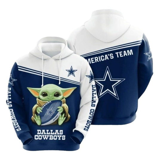 Dallas Cowboys Baby Yoda Hug Ball AOP Hoodie - Moonbestprint