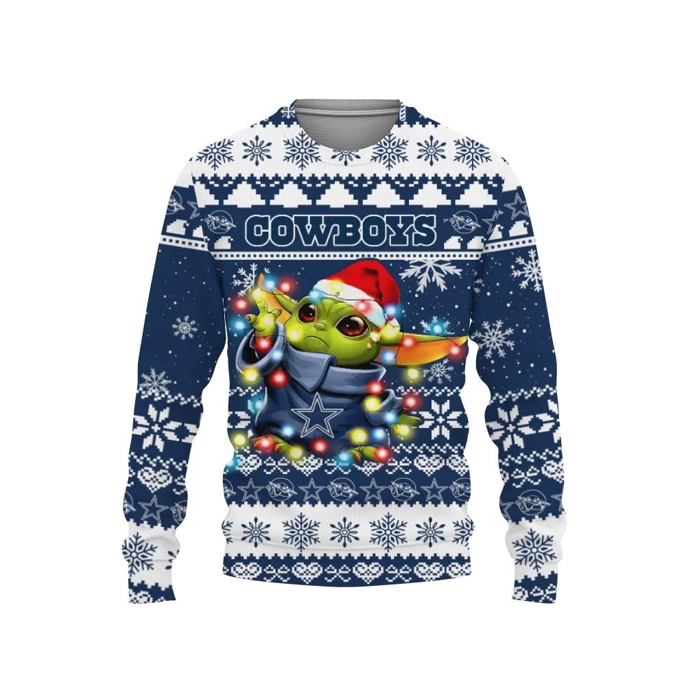 Dallas Cowboys Baby Yoda Star Wars Sports Ugly Christmas Sweater, NFL Christmas Sweater Moonbestprint
