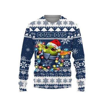 Dallas Cowboys Baby Yoda Star Wars Sports Ugly Christmas Sweater, NFL Christmas Sweater Moonbestprint