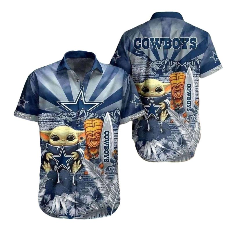 Dallas Cowboys Baby Yoda Surfing Funny Hawaiian Shirt - Moonbestprint