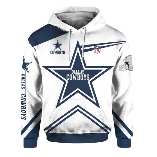 Dallas Cowboys Big Logo And Helmet White AOP Hoodie - Moonbestprint