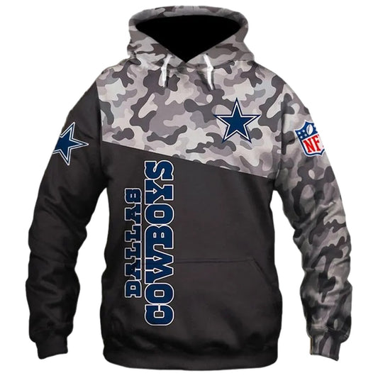 Dallas Cowboys Black And Military Pattern AOP Hoodie - Moonbestprint