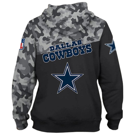 Dallas Cowboys Black And Military Pattern AOP Hoodie - Moonbestprint