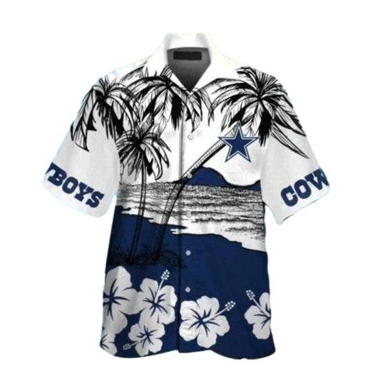 Dallas Cowboys Black And White Palm Tree Hawaiian Shirt - Moonbestprint