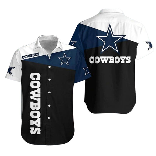 Dallas Cowboys Black Blue And White Summer 2025 Hawaiian Shirt - Moonbestprint
