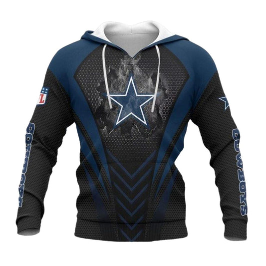 Dallas Cowboys Black Blue Darken Logo Burning AOP Hoodie - Moonbestprint