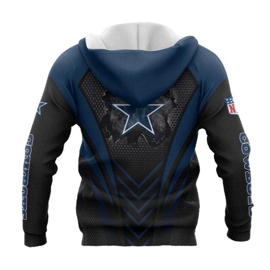 Dallas Cowboys Black Blue Darken Logo Burning AOP Hoodie - Moonbestprint