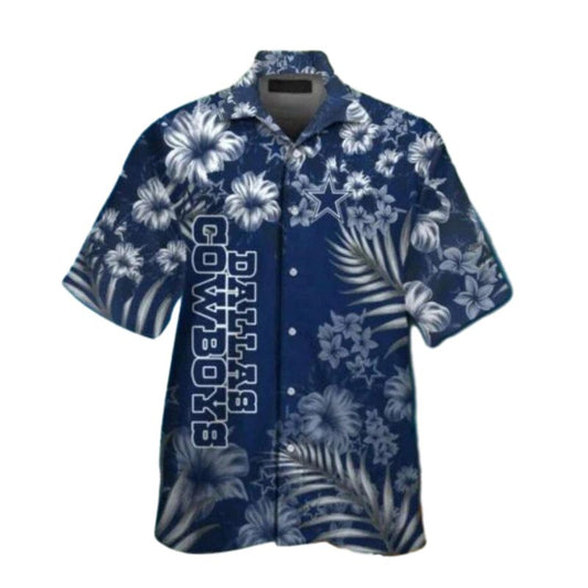 Dallas Cowboys Blue Floral Hibiscus Pattern Hawaiian Shirt - Moonbestprint