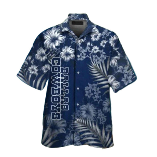 Dallas Cowboys Blue Floral Hibiscus Pattern Hawaiian Shirt - Moonbestprint
