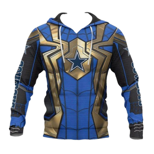 Dallas Cowboys Blue Golden Spider Man AOP Hoodie - Moonbestprint