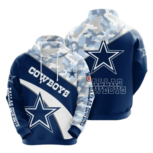Dallas Cowboys Blue Silver Camo AOP Hoodie - Moonbestprint
