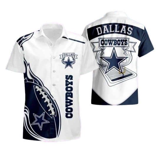Dallas Cowboys Bold Star Play Fireball White Hawaiian Shirt - Moonbestprint