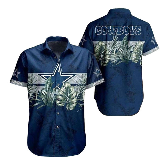 Dallas Cowboys Botanical Emblem Blue Pattern Hawaiian Shirt - Moonbestprint