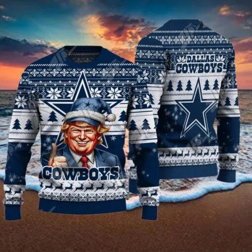 Dallas Cowboys Christmas Donald Trump Ugly Christmas Sweater, NFL Chritsmas Sweater Moonbestprint