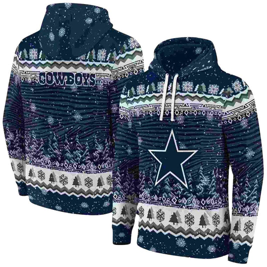 Dallas Cowboys Christmas Trees Ugly Christmas Blue AOP Hoodie - Moonbestprint