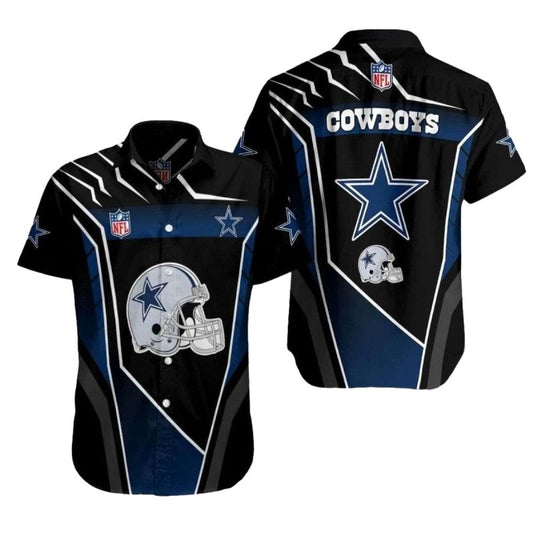 Dallas Cowboys Classic Helmet Black And Blue Hawaiian Shirt - Moonbestprint