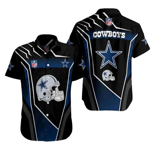 Dallas Cowboys Classic Helmet Black And Blue Hawaiian Shirt - Moonbestprint