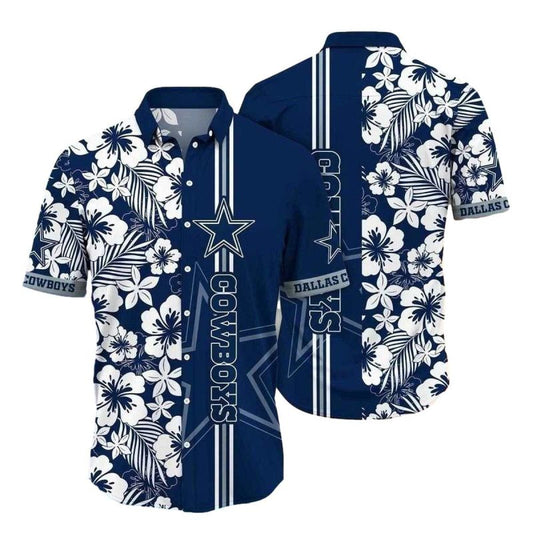 Dallas Cowboys Classic Hibiscus Monochrome Elegance Hawaiian Shirt - Moonbestprint