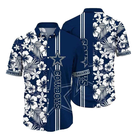 Dallas Cowboys Classic Hibiscus Monochrome Elegance Hawaiian Shirt - Moonbestprint